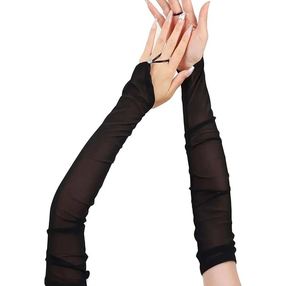 Women's Black 4 Long Gloves Accessories Fingerless Role Playing Evening Dress